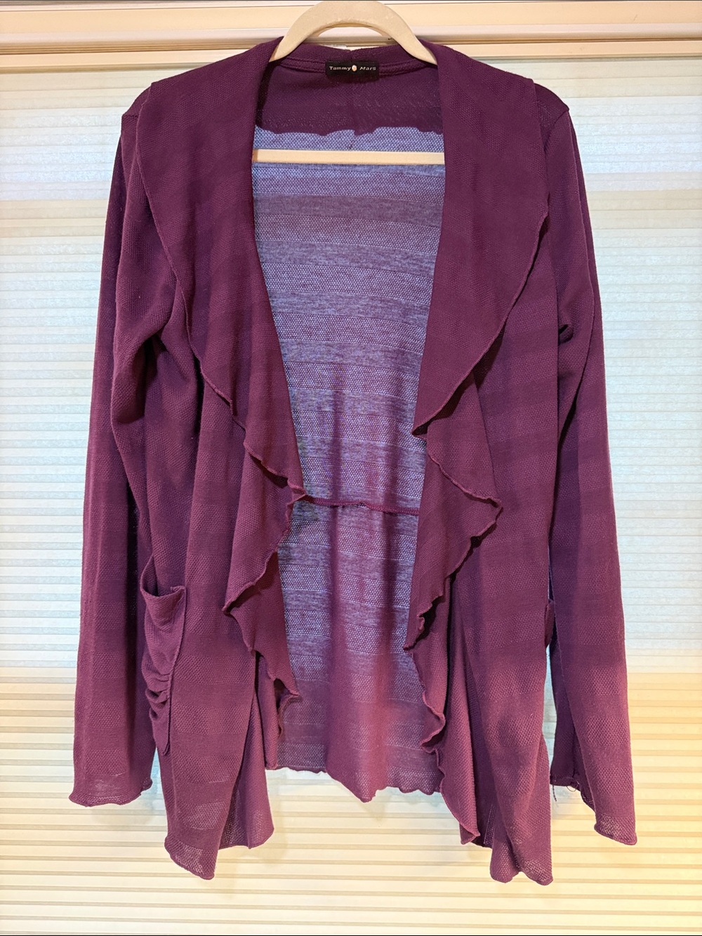 Tammy Mars Plum Ruffled Open-Front Cardigan